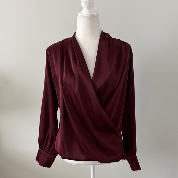 She + Sky Tops - She + Sky Deep Burgundy Wrap Blouse